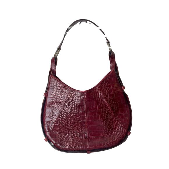 Genuine Leather Deep Red Animal Print Hand Bag Made in Italy - Picture 1 of 12